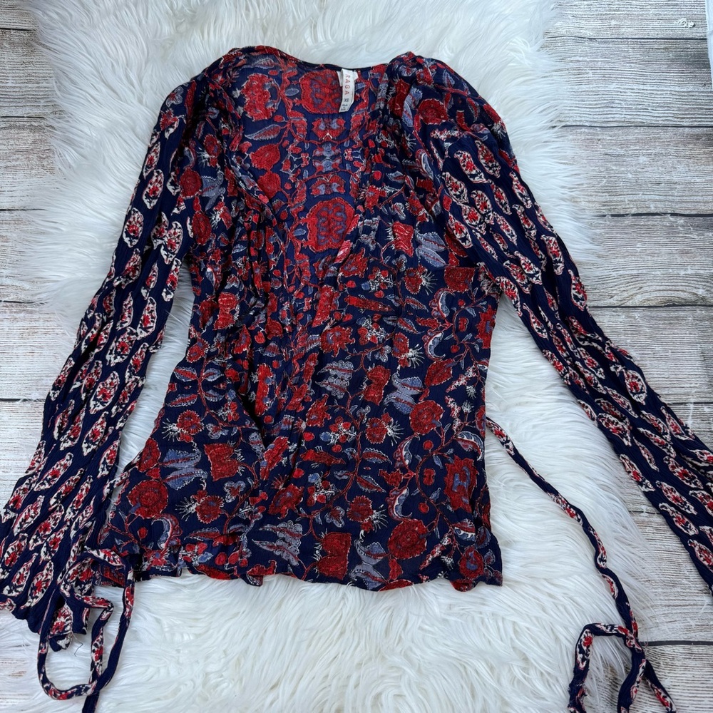 RAGA Floral Long Sleeve Boho Wrap Top - Picture 4 of 6